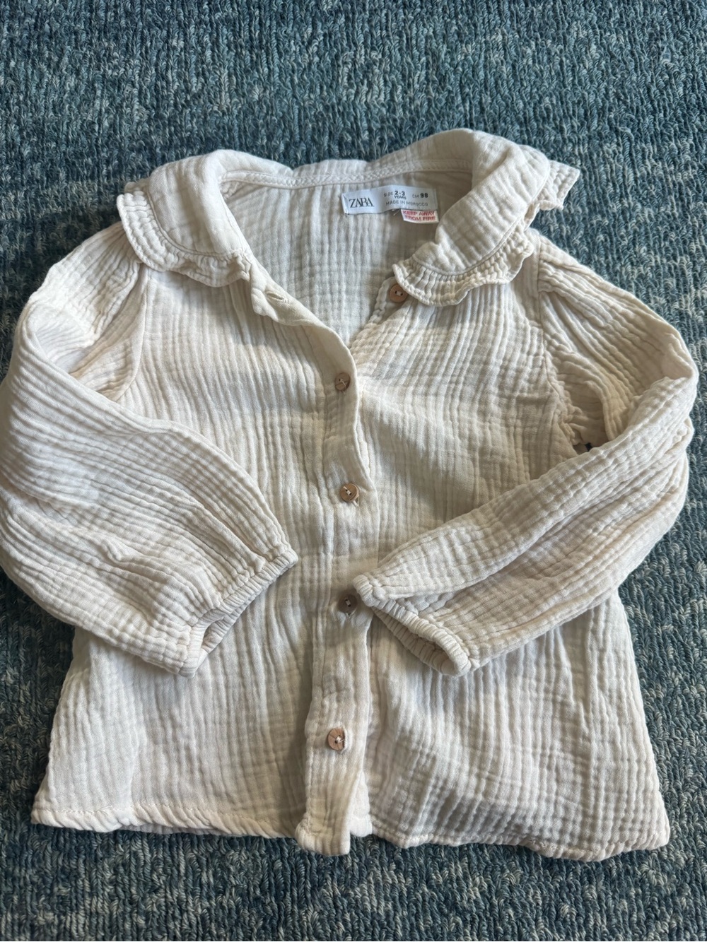 Zara Kids Cream Ruffle Collar Button-Up Top